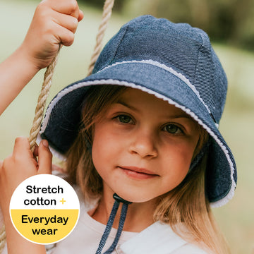 Ponytail Ruffle Denim Bucket Sunhat with Strap Bedhead Hats Adoreu Baby Shop Launceston Tasmania