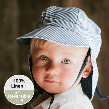 Lounger Baby Revesible Flap Sun Hat Charlie/Indigo Adoreu Baby Shop Launceston Tasmania Bedhead Hats